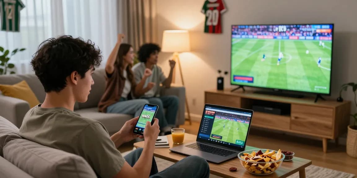 Pengguna sbobet88 bersemangat bertaruh di ruang tamu yang nyaman saat menonton pertandingan sepak bola.