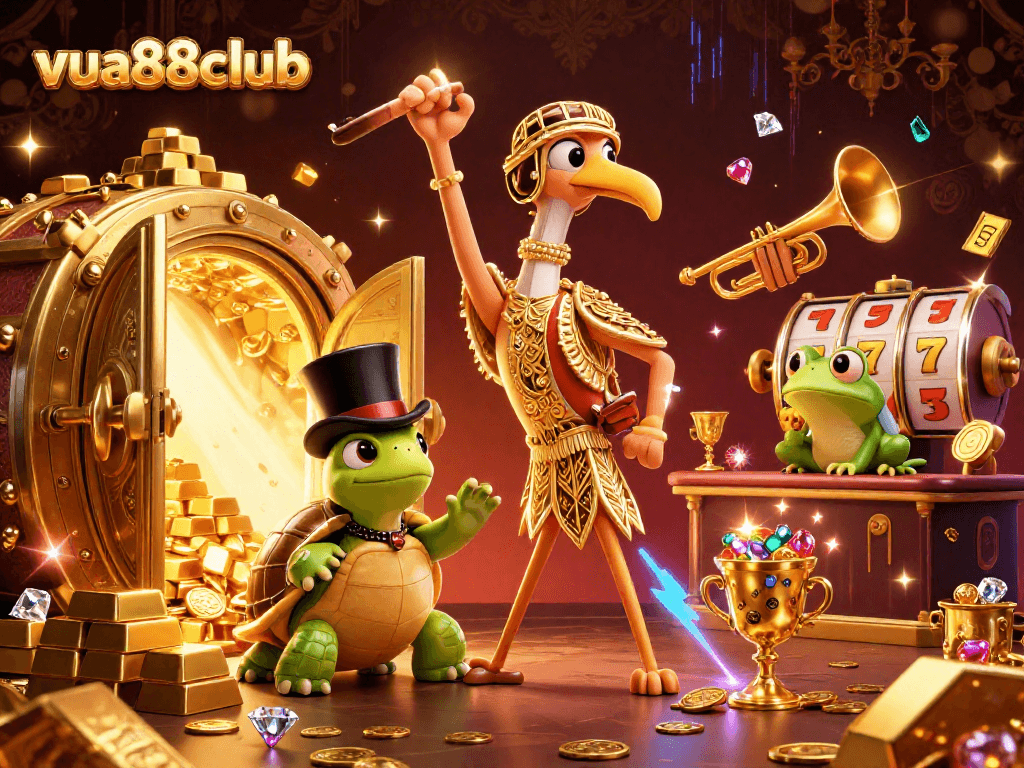 Spin the reels and win big with vua88club, featuring vibrant casino characters and rich treasures.