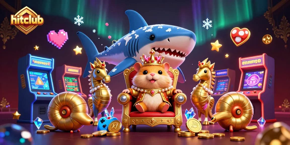Experience the thrill at Hitclub with the golden hamster king and vibrant casino elements.