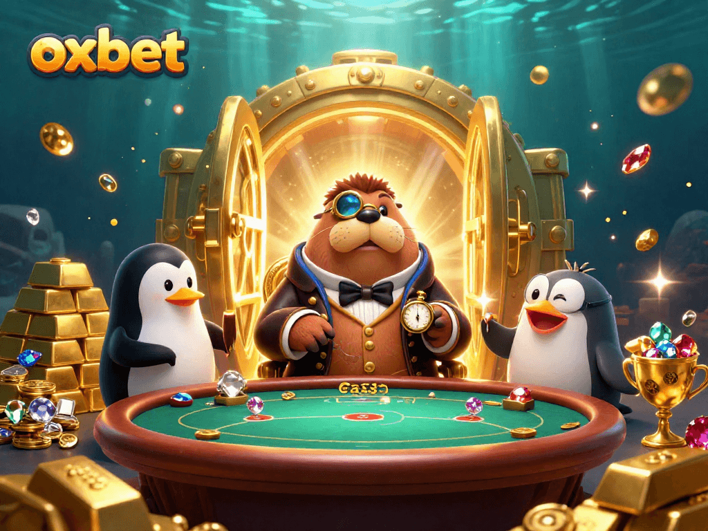 Engage in thrilling poker with oxbet, featuring a walrus dealer and vibrant underwater treasures.