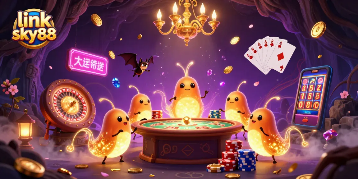 Experience thrilling gaming action at link sky88 with unique glowing creatures lighting the casino atmosphere.