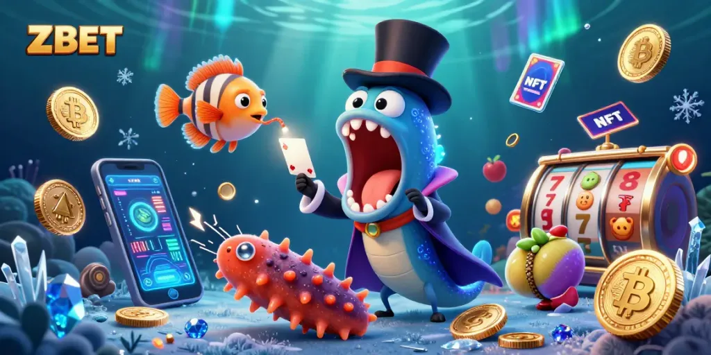ZBET showcases exciting slots with vibrant characters in a magical underwater casino scene.