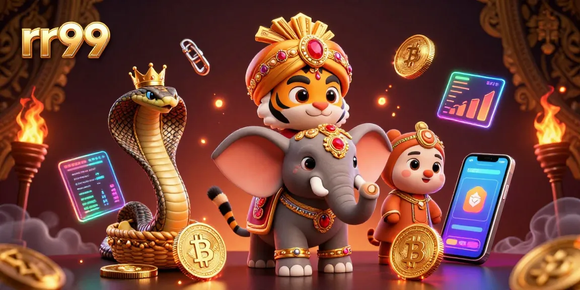 Win big with rr99 in an ultra-detailed casino scene featuring crypto elements and exotic characters.