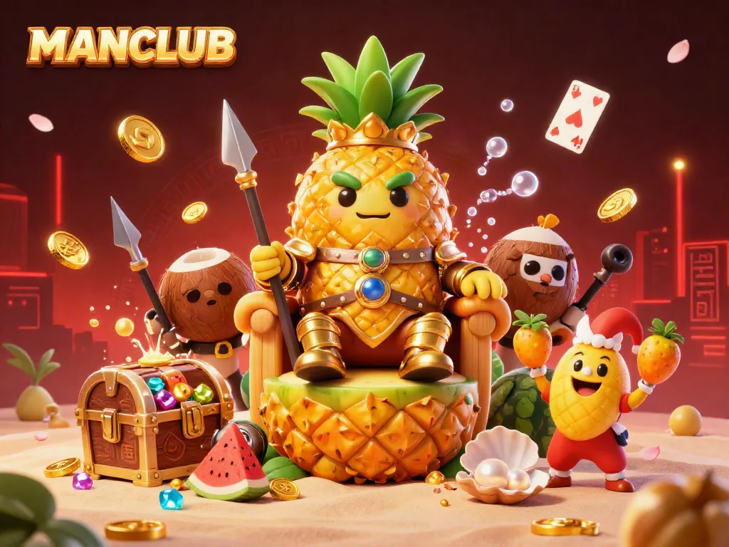 Win big at MANCLUB with a vibrant casino-themed gathering featuring a golden pineapple king.