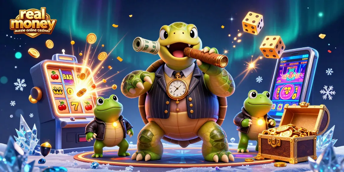 Experience thrilling gaming at real money aussie online casinos with our vibrant illustration.