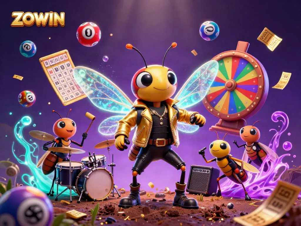 Experience exciting gameplay and vibrant visuals with ZOWIN's lottery characters and sparkling effects.