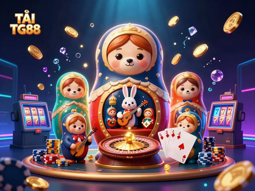 TẢI TG88 and discover lively casino scenes with animated bears and sparkly elements