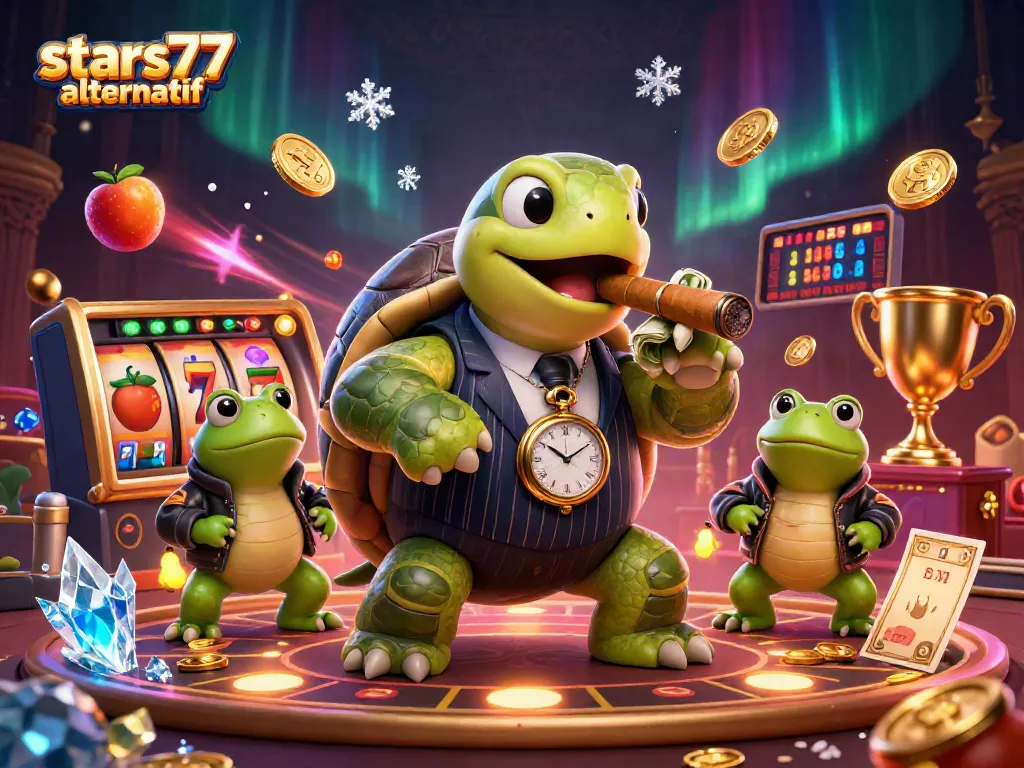 Gambar promosi kreatif dari karakter stars77 alternatif dengan elemen kasino yang menarik.