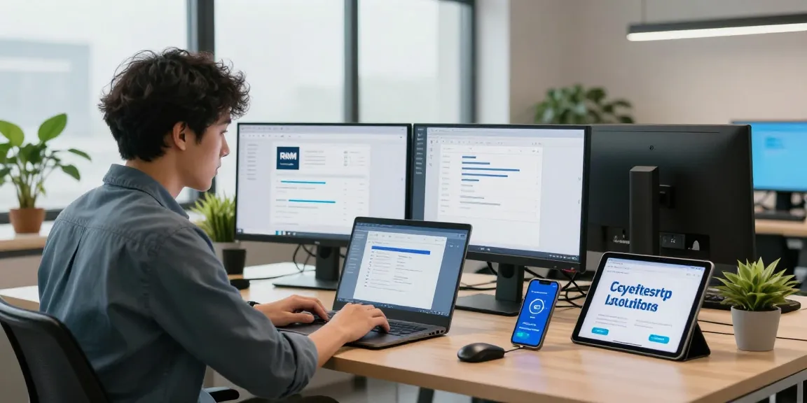 Proactive remote IT support for small business, showcasing a technician advising a client in a modern workspace with dual monitors and professional ambiance.