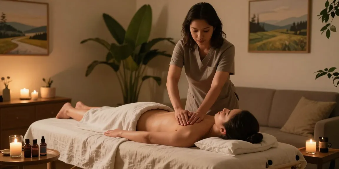 Relaxing 의왕출장안마 home massage scene with professional therapist and calming atmosphere