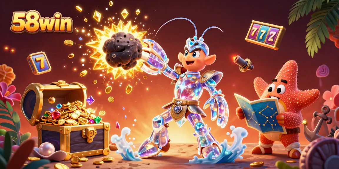 Experience thrilling gaming at 58win with vibrant 3D illustrations blending fantasy elements and casino excitement.