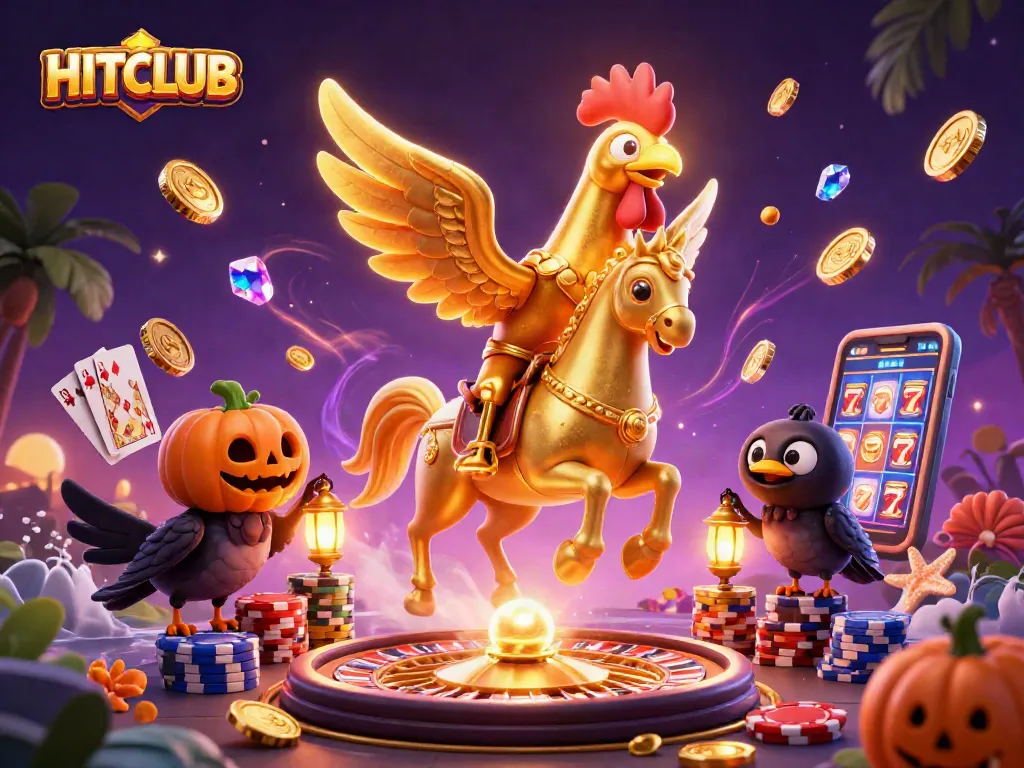 Experience thrilling gameplay at HITCLUB with vibrant 3D illustrations showcasing casino excitement and action.