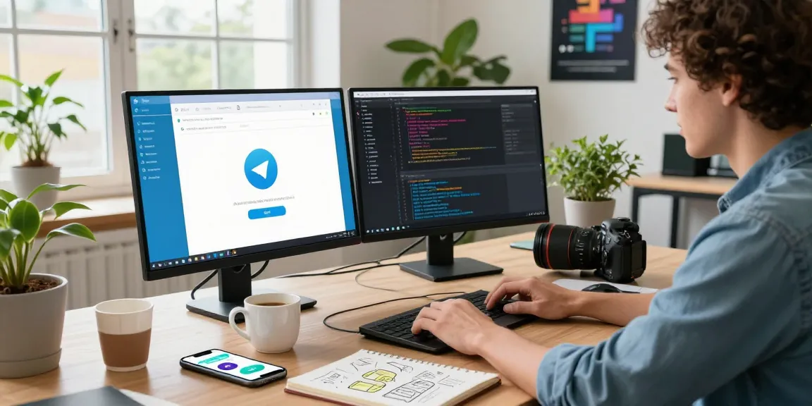 Developer focused on Telegram download setup in modern workspace