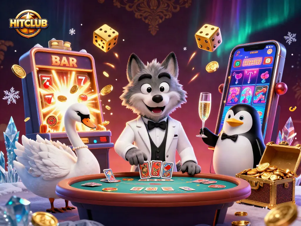 Experience the excitement of HITCLUB with a vibrant 3D casino scene featuring dynamic elements.