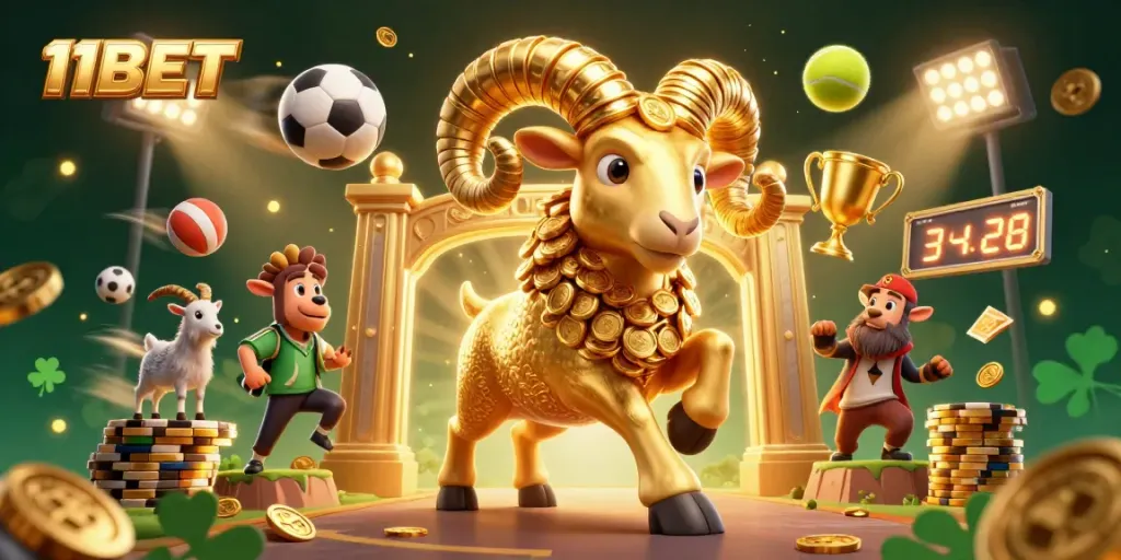 Experience thrilling action with 11BET in a vibrant 3D gambling scene packed with sports elements.