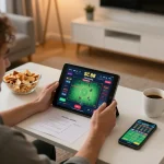 Player using the SC 88 app for mobile gambling at home, showcasing strategic betting activities.
