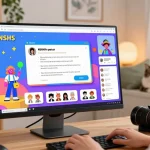 Engaging character AI NSFW roleplay scene in a cozy home office.