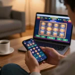 Engage in slot gacor with dynamic mobile betting on a smartphone in a cozy living room