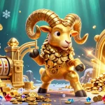 Spin the slot reels with nk88's golden ram charging through a treasure vault of jewels.