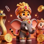 Win big with rr99 in an ultra-detailed casino scene featuring crypto elements and exotic characters.