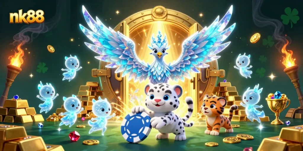 Experience thrilling gameplay at nk88, featuring vibrant characters and sparkling casino treasures.
