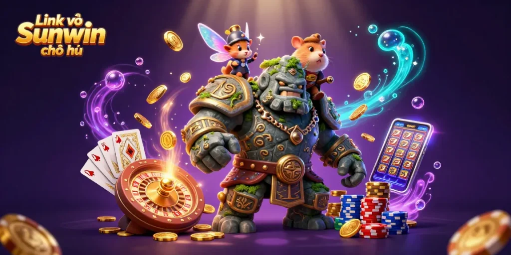 Experience gaming excitement with Link vào Sunwin chính thức in this vibrant 3D illustration.