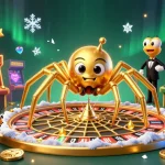 Experience the excitement at GO99 COM with a golden spider and centipede croupier in a vibrant gaming scene.