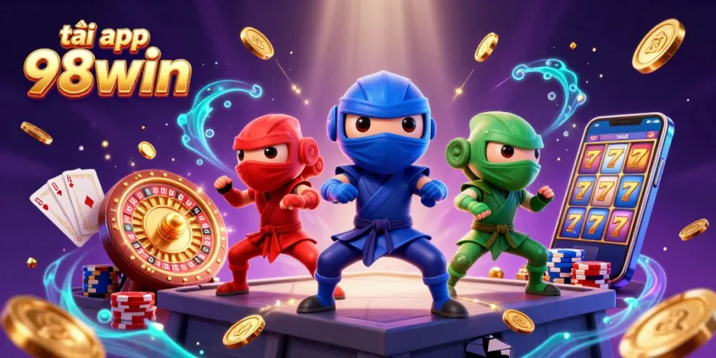 Experience the thrill of gaming with tải app 98win in this vibrant 3D casino illustration.