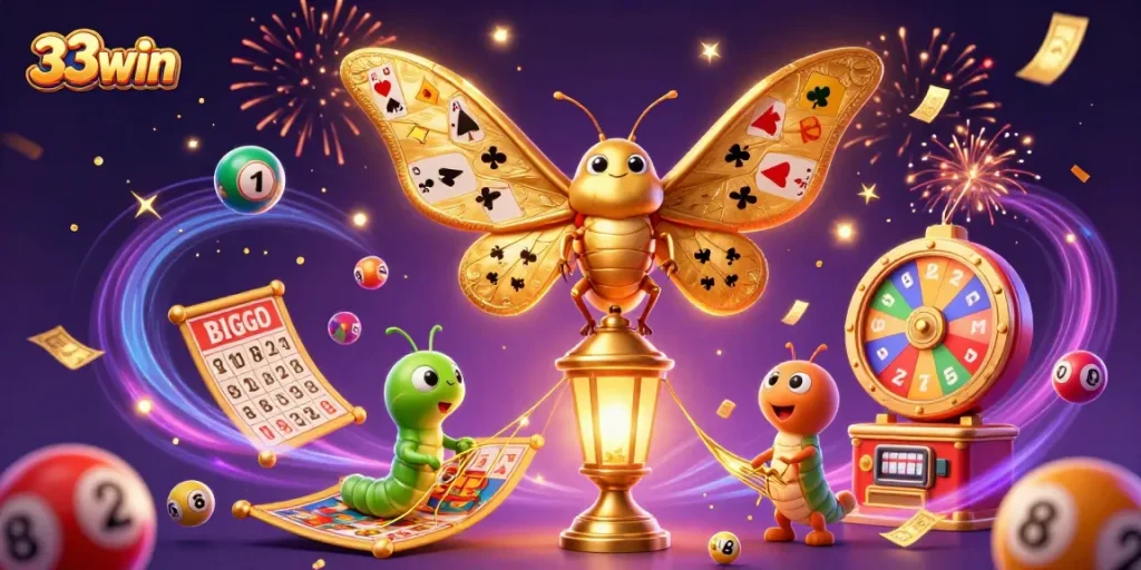 Engage in thrilling games at 33win with colorful lottery balls and festive casino elements.