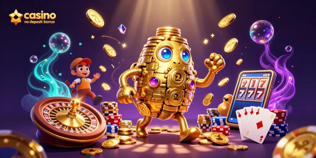 Experience the excitement of the casino no deposit bonus with vibrant 3D characters and dynamic game elements.